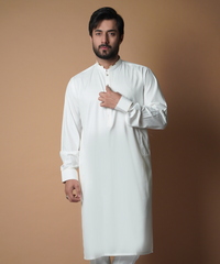 Ivory IronEZ Kurta Pajama with Gold Buttons (2-Piece) - Image 3