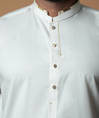 Ivory IronEZ Kurta Pajama with Gold Buttons (2-Piece) - Image 5