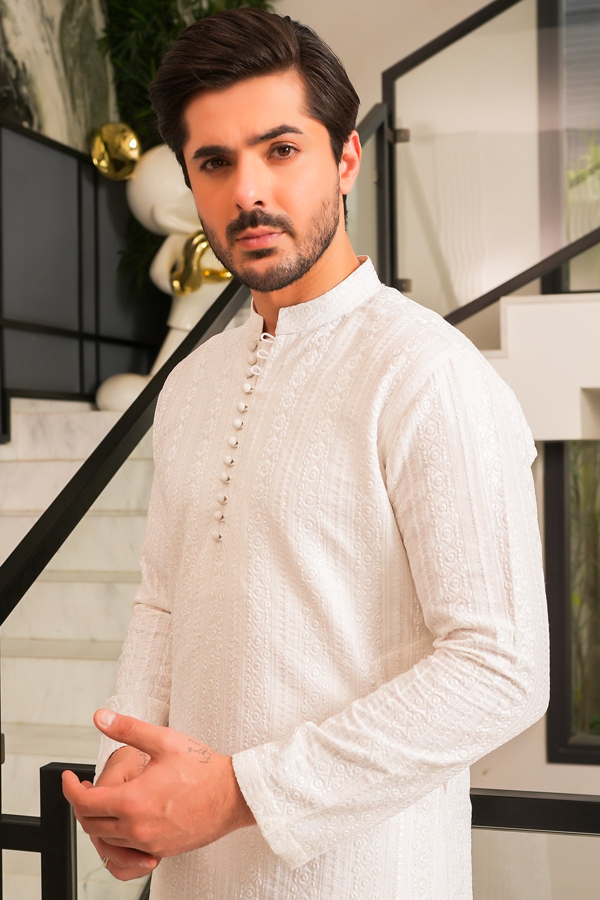 Off-White Woven Masoori Kurta Pajama (2-Piece) - Image 2