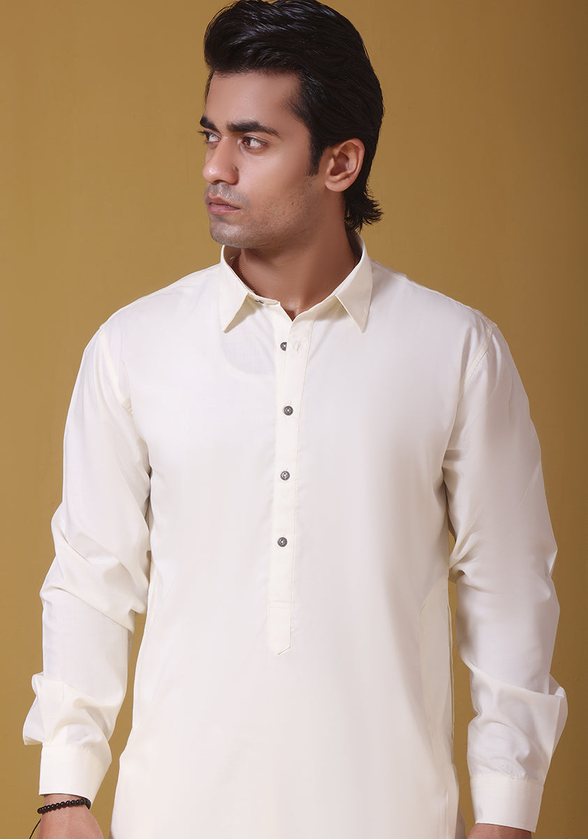 Off-White Poly Viscose Slim Fit Kurta Pajama (2-Piece) - Image 2