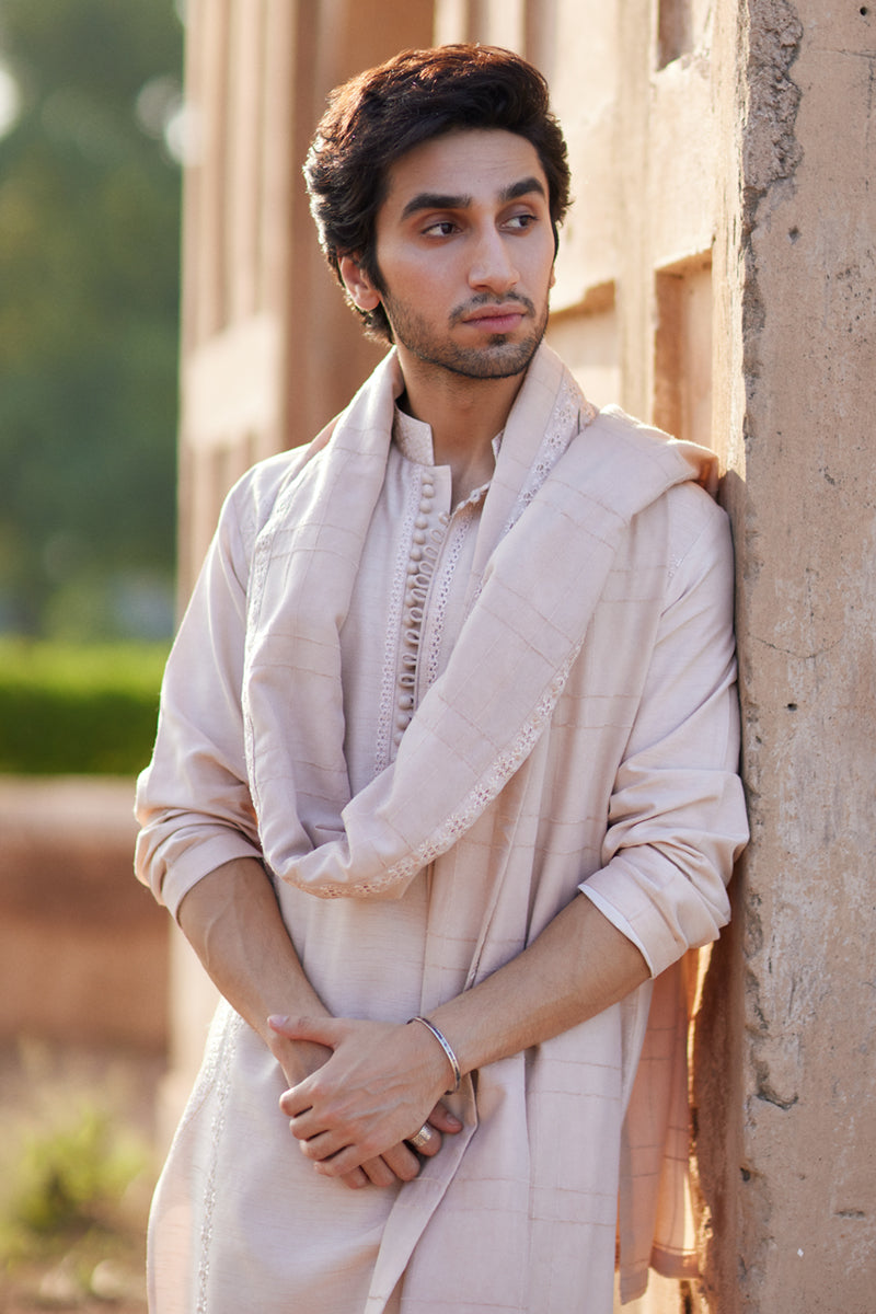 Ivory Embroidered Raw Silk Kurta Set (3-Piece) - Image 6