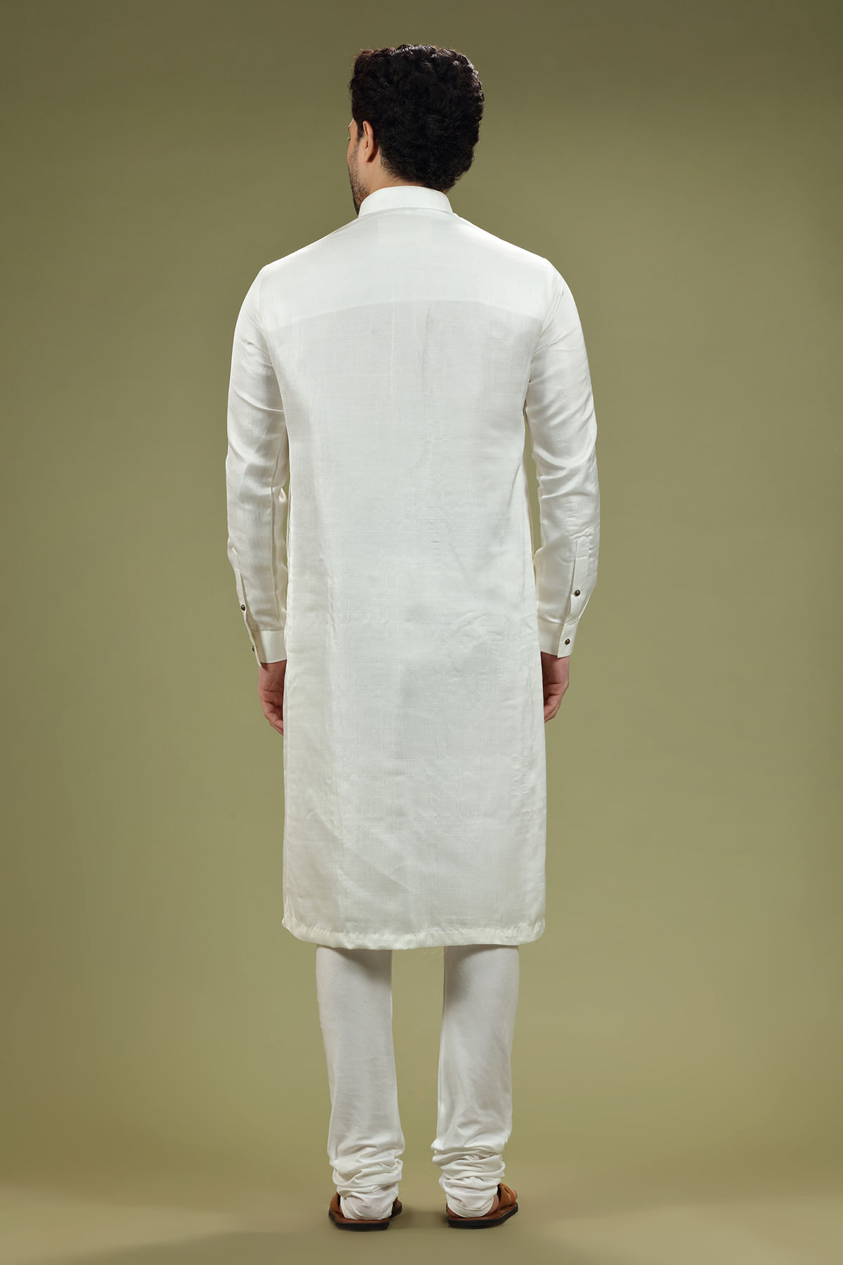 Off-White Silk Kurta Pajama Set (2-Piece) - Image 4