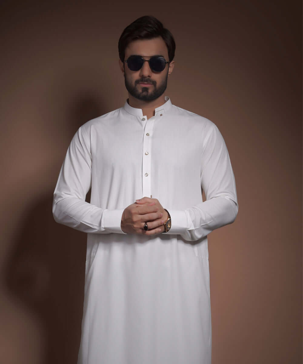 Off-White Monotone Stitched Supima Cotton Kurta Pajama (2-Piece) - Image 1