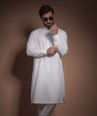 Off-White Monotone Stitched Supima Cotton Kurta Pajama (2-Piece) - Image 3