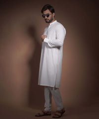 Off-White Monotone Stitched Supima Cotton Kurta Pajama (2-Piece) - Image 4