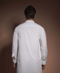Off-White Monotone Stitched Supima Cotton Kurta Pajama (2-Piece) - Image 5