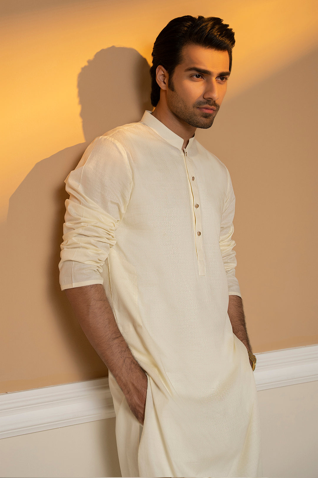Off-White Wash & Wear Kurta Pajama (2-Piece) - Image 1