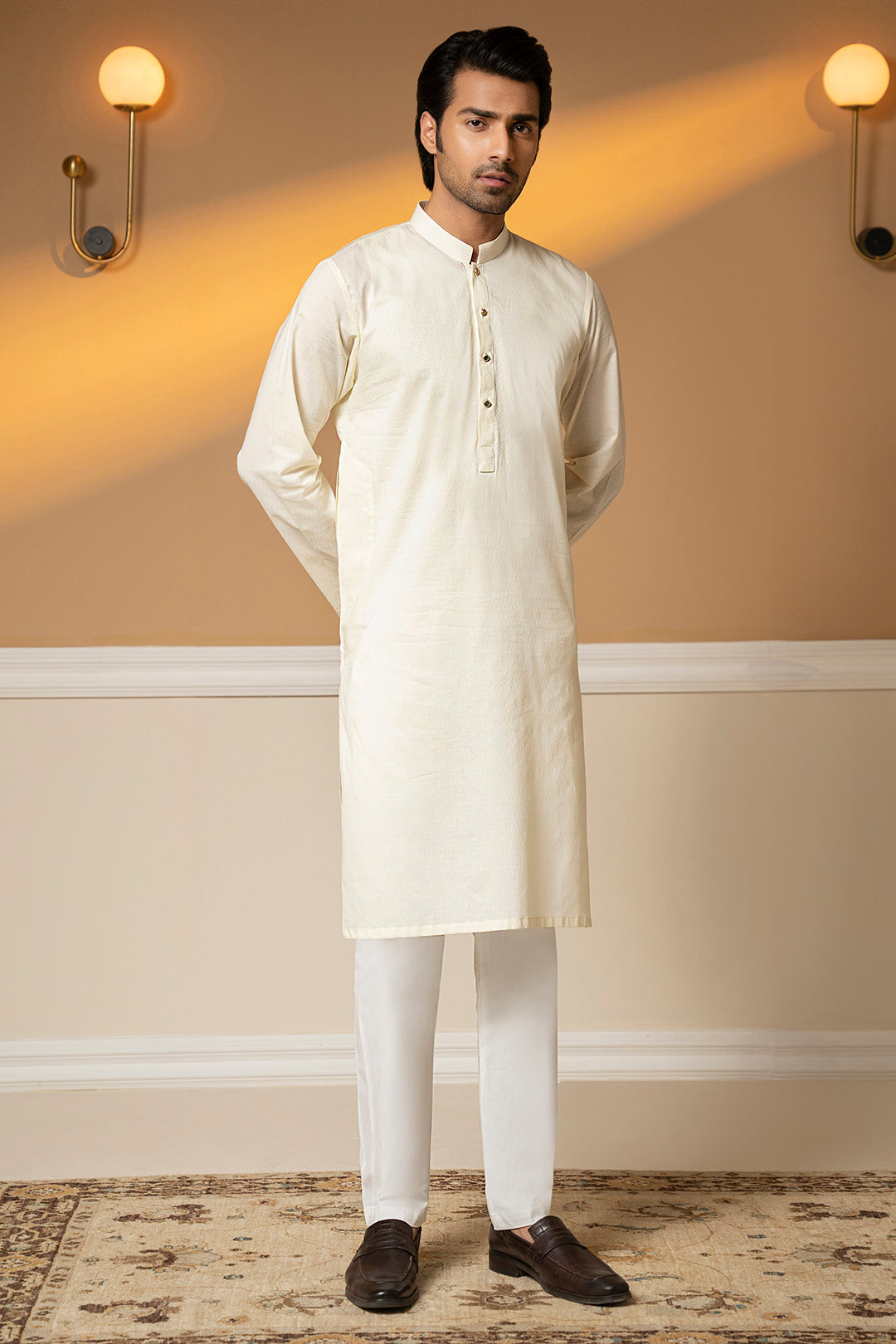 Off-White Wash & Wear Kurta Pajama (2-Piece) - Image 10