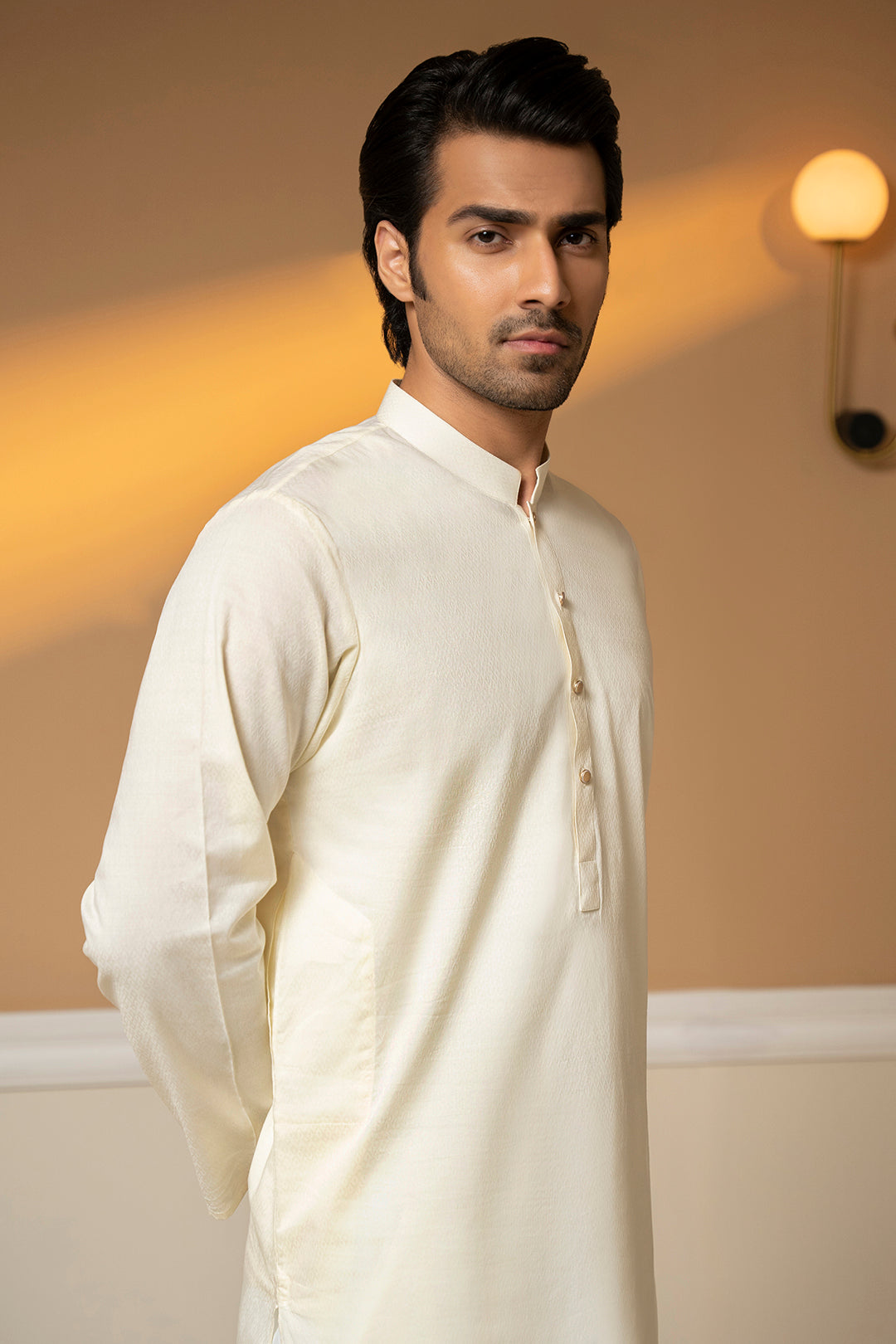 Off-White Wash & Wear Kurta Pajama (2-Piece) - Image 5