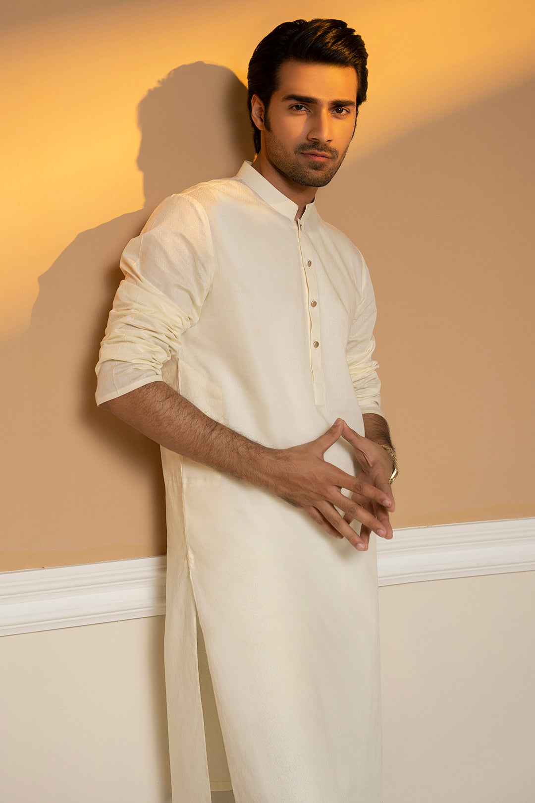 Off-White Wash & Wear Kurta Pajama (2-Piece) - Image 7