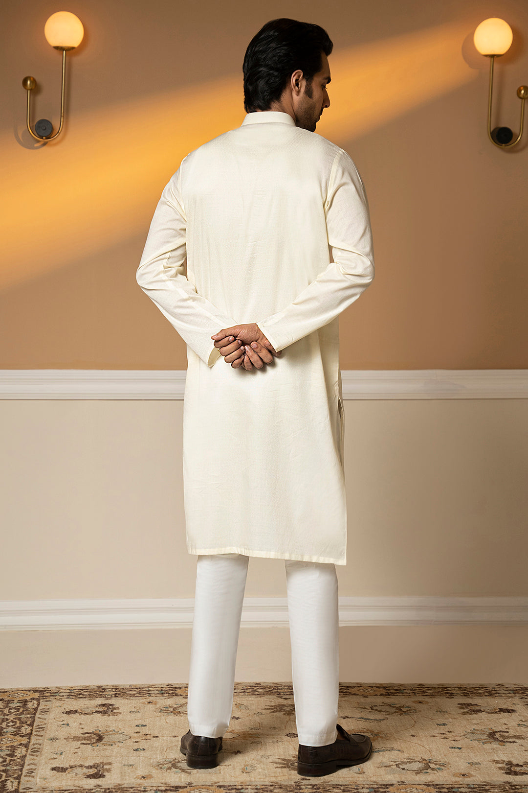 Off-White Wash & Wear Kurta Pajama (2-Piece) - Image 8