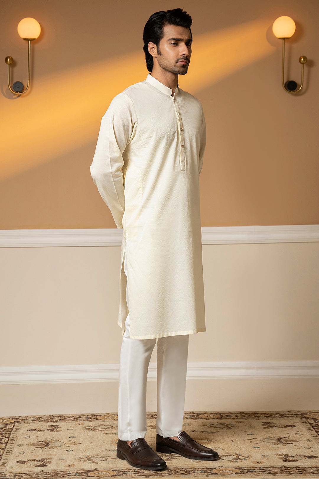 Off-White Wash & Wear Kurta Pajama (2-Piece) - Image 9