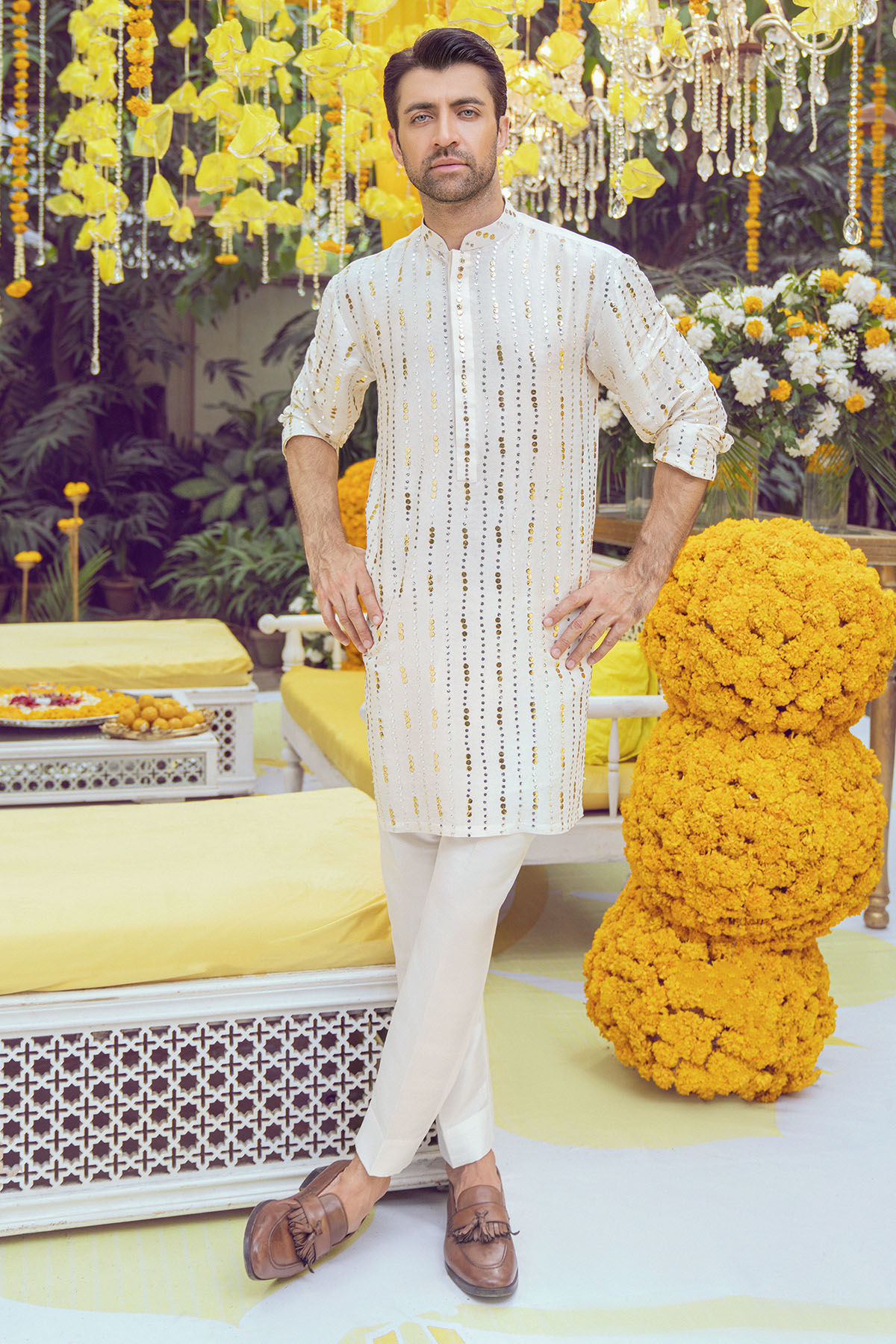 Ivory Kaamdani Pure Raw Silk Kurta (2-Piece) - Image 1