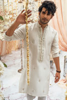 Ivory Zardozi Embroidered Pure Raw Silk Kurta (2-Piece) - Image 5