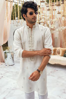 Ivory Zardozi Embroidered Pure Raw Silk Kurta (2-Piece) - Image 6