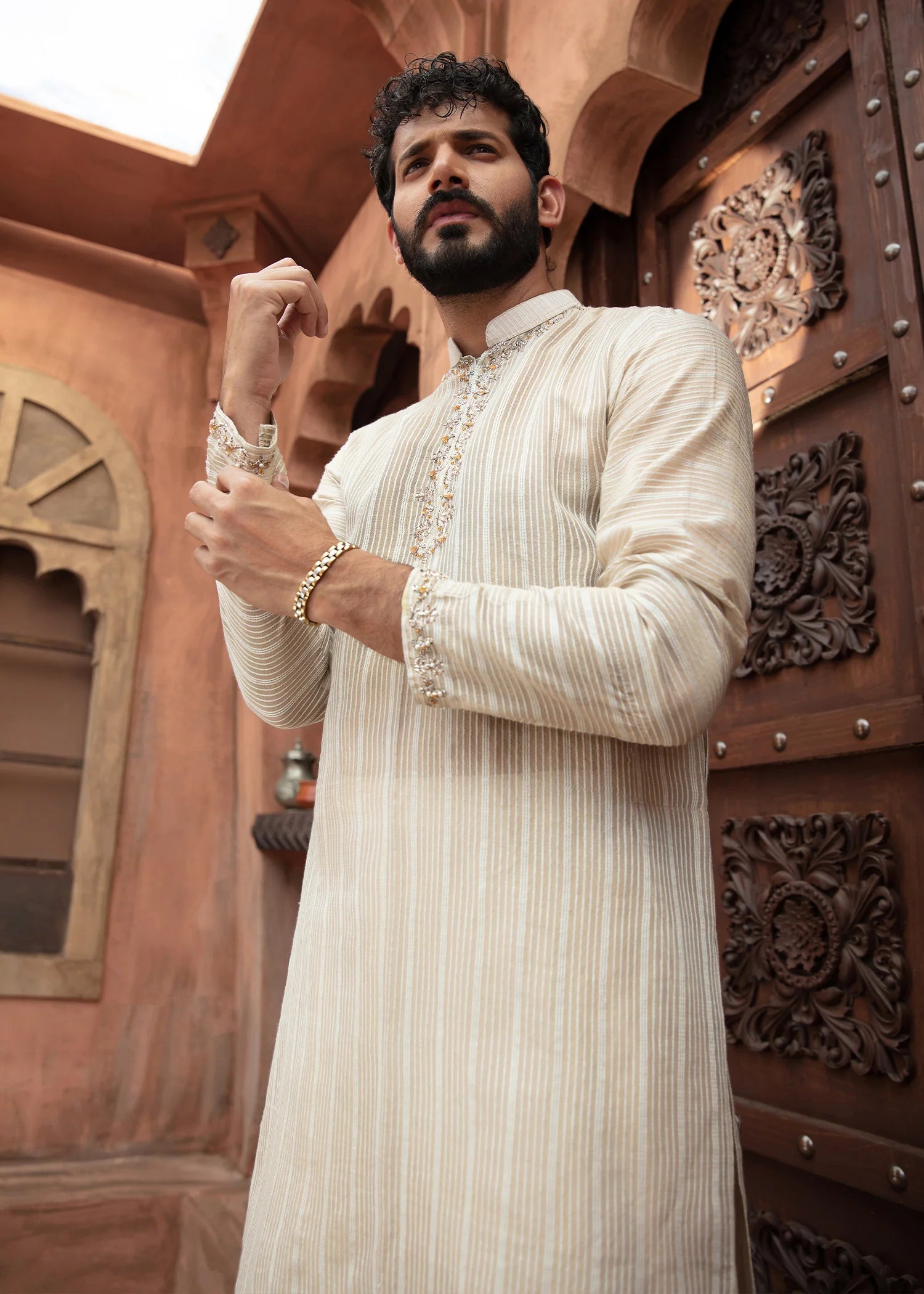 Ivory Embroidered Silk-Blend Kurta (2-Piece) - Image 2