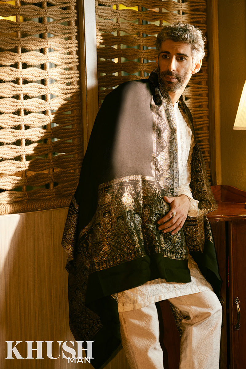 Ivory Embroidered Tissue Organza Kurta (2-Piece) - Image 4