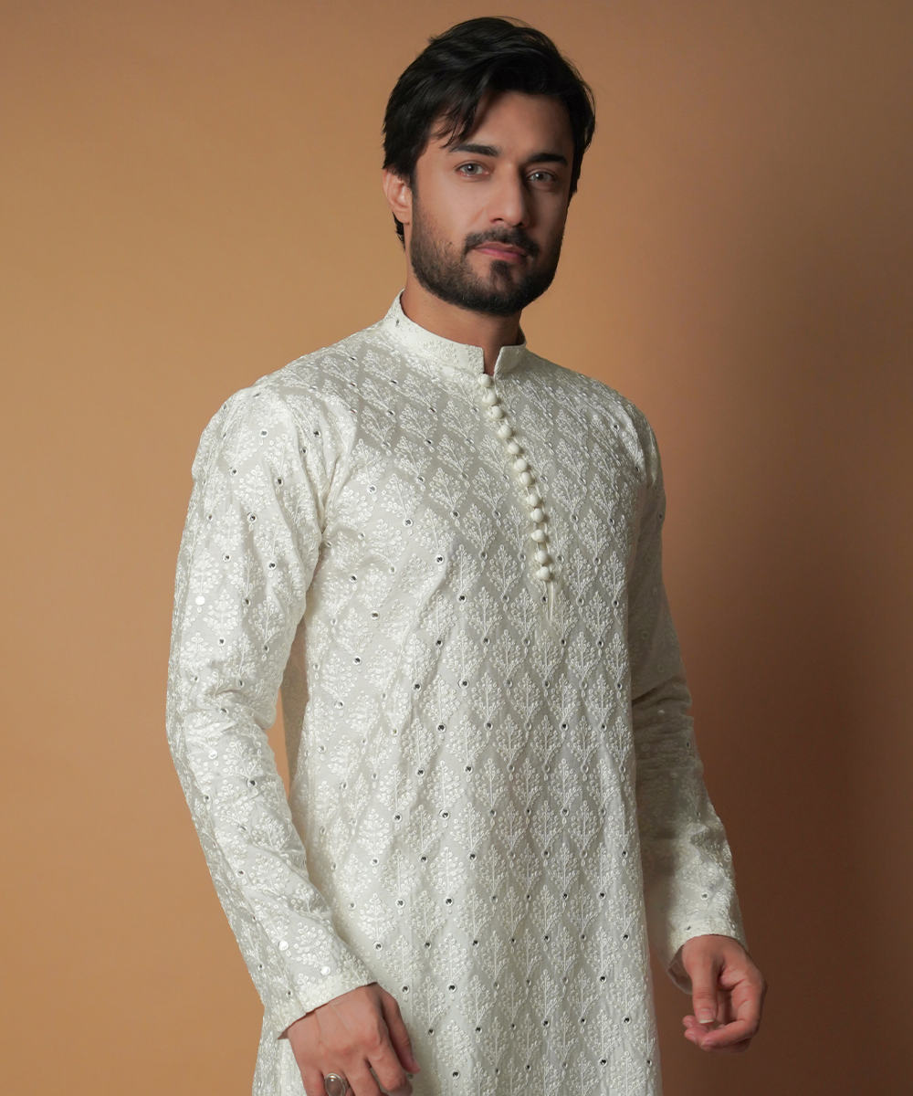 Ivory Resham & Sequin Viscose-Cotton Kurta (2-Piece) - Image 2