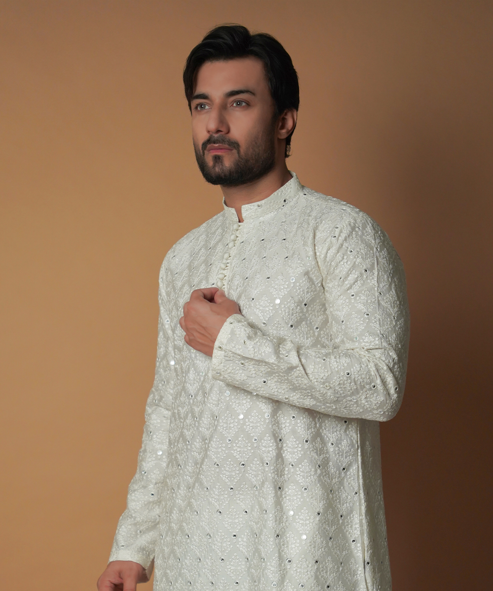 Ivory Resham & Sequin Viscose-Cotton Kurta (2-Piece) - Image 4