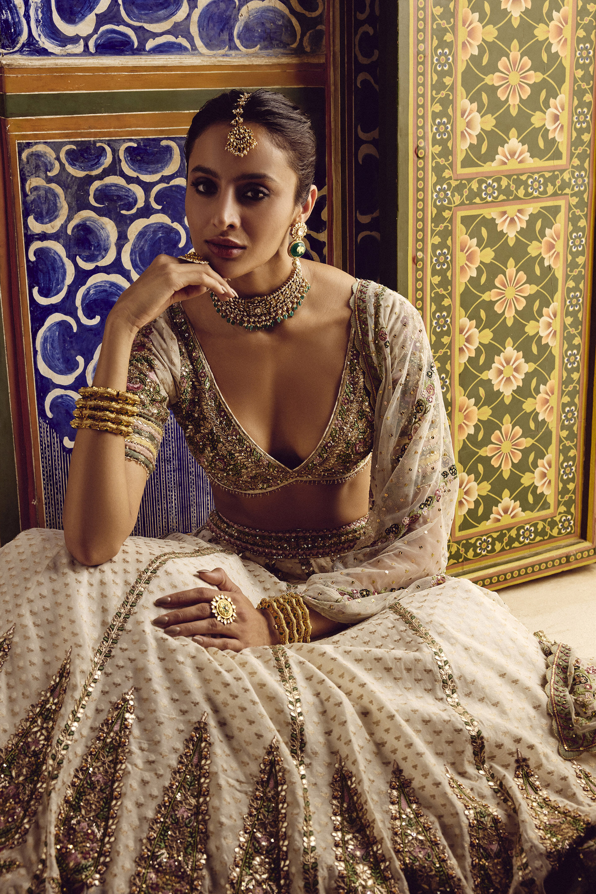 Ivory Gota Patti Zardozi Benarasi Cotton-Silk Lehenga (3-Piece) - Image 7