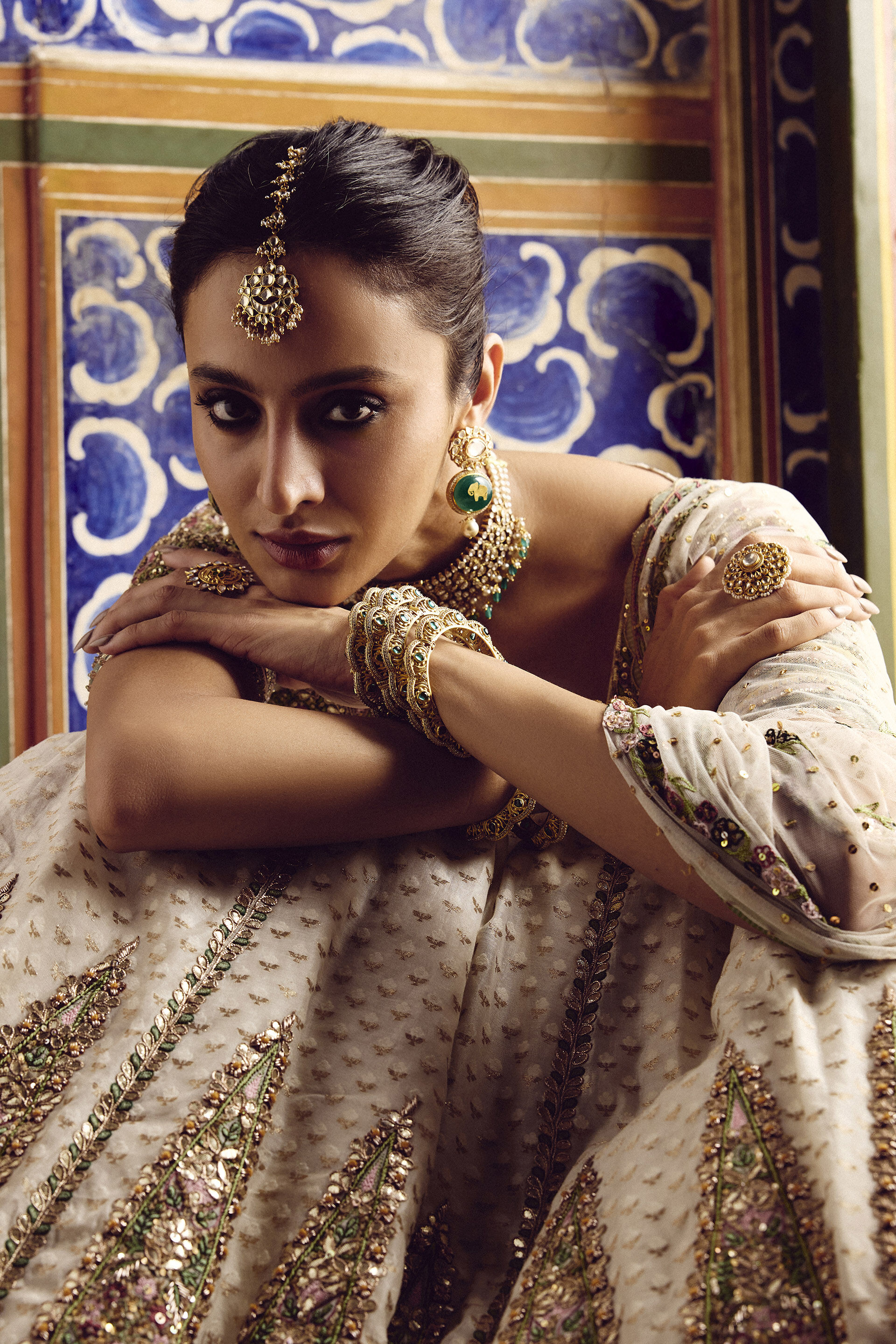 Ivory Gota Patti Zardozi Benarasi Cotton-Silk Lehenga (3-Piece) - Image 8