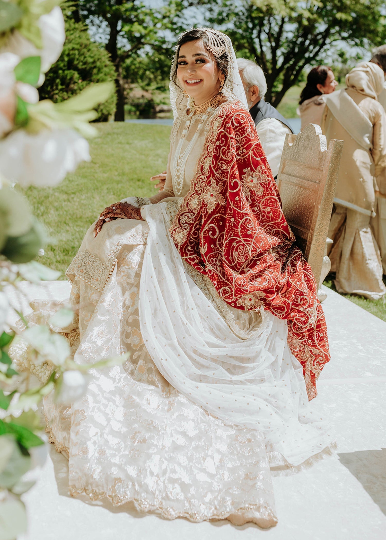 Ivory Gold Embroidered Brocade Bridal Lehenga (3-Piece) - Image 11