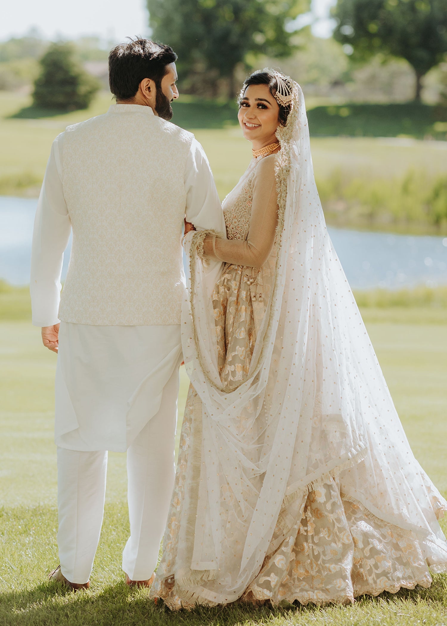 Ivory Gold Embroidered Brocade Bridal Lehenga (3-Piece) - Image 12