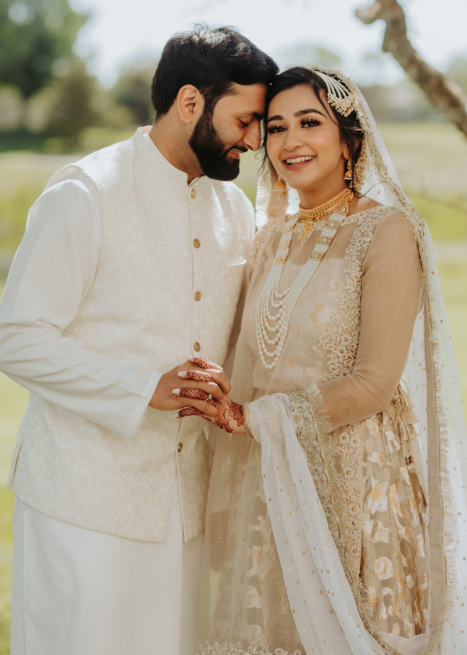 Ivory Gold Embroidered Brocade Bridal Lehenga (3-Piece) - Image 2