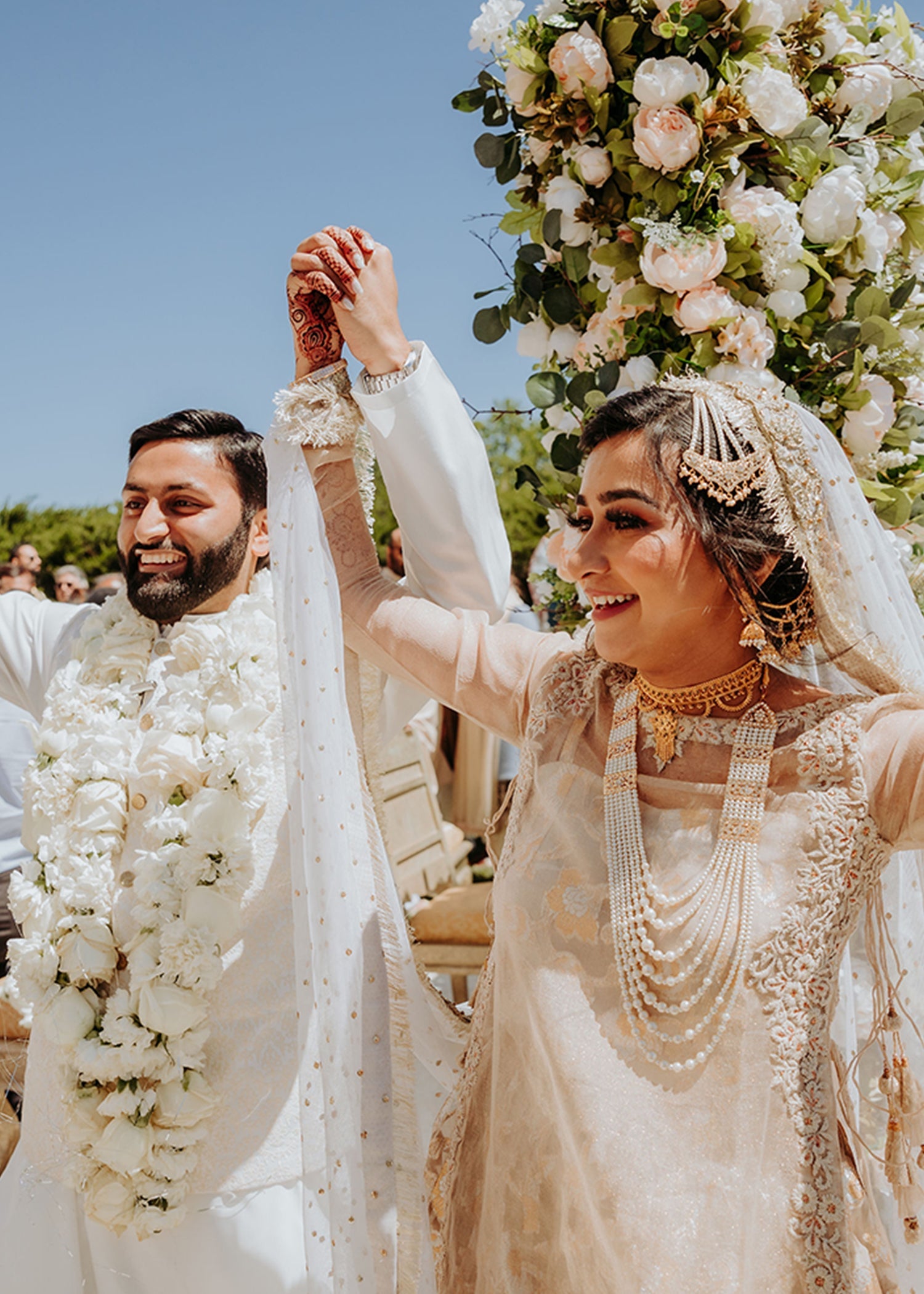 Ivory Gold Embroidered Brocade Bridal Lehenga (3-Piece) - Image 3