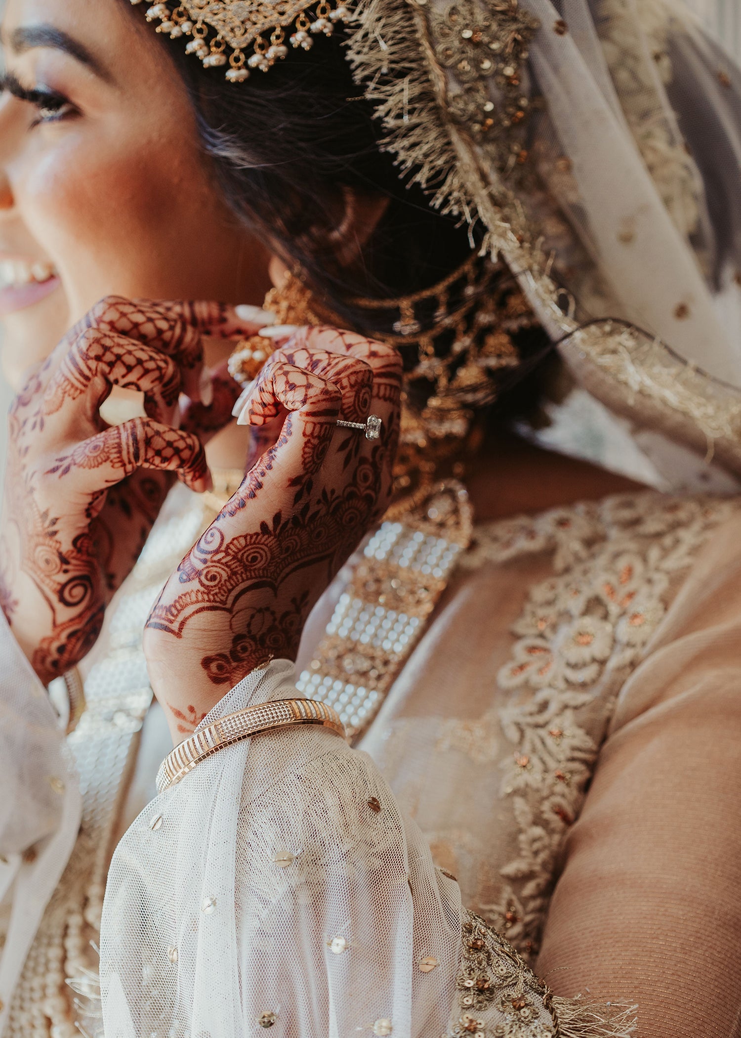 Ivory Gold Embroidered Brocade Bridal Lehenga (3-Piece) - Image 4