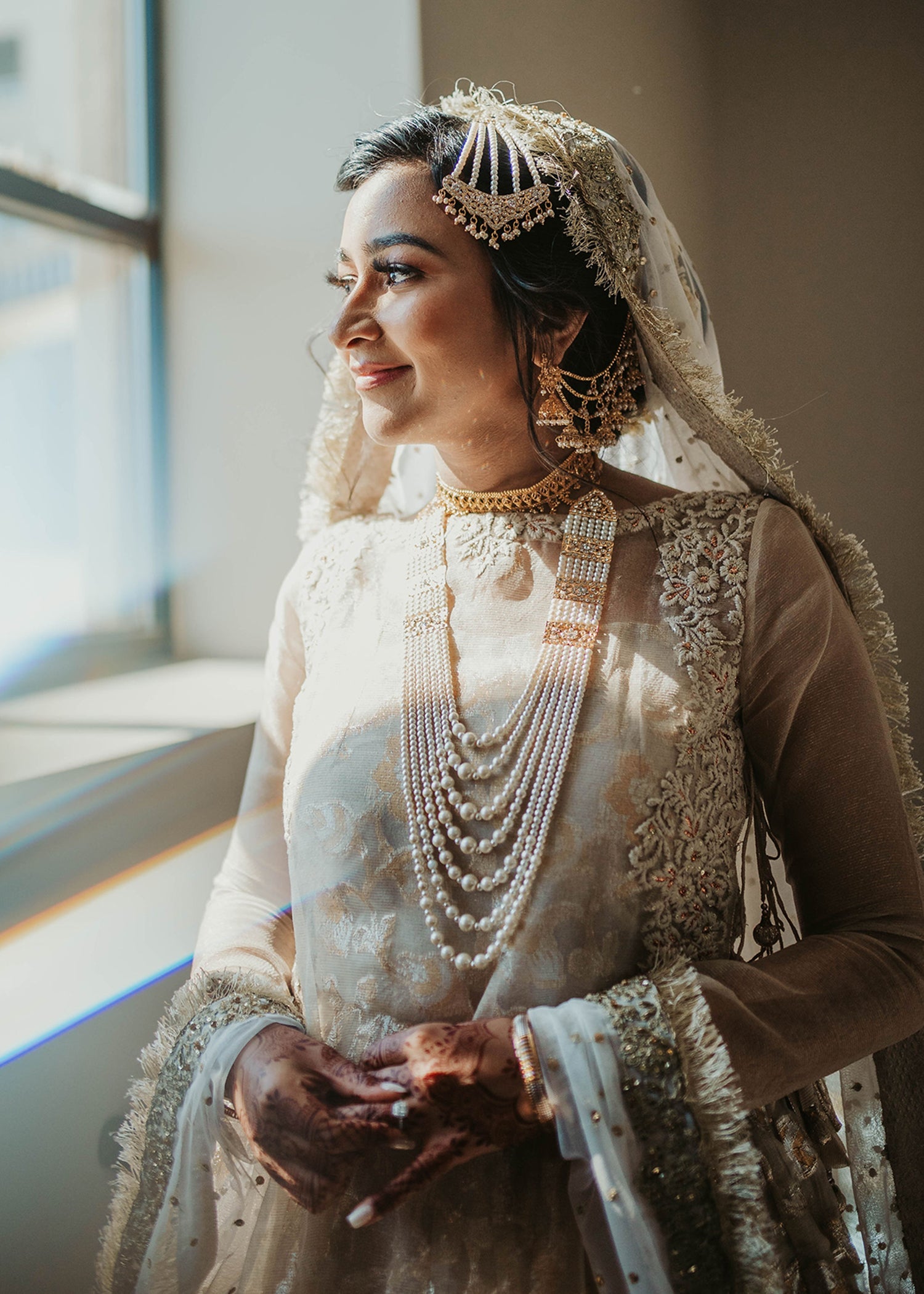 Ivory Gold Embroidered Brocade Bridal Lehenga (3-Piece) - Image 5