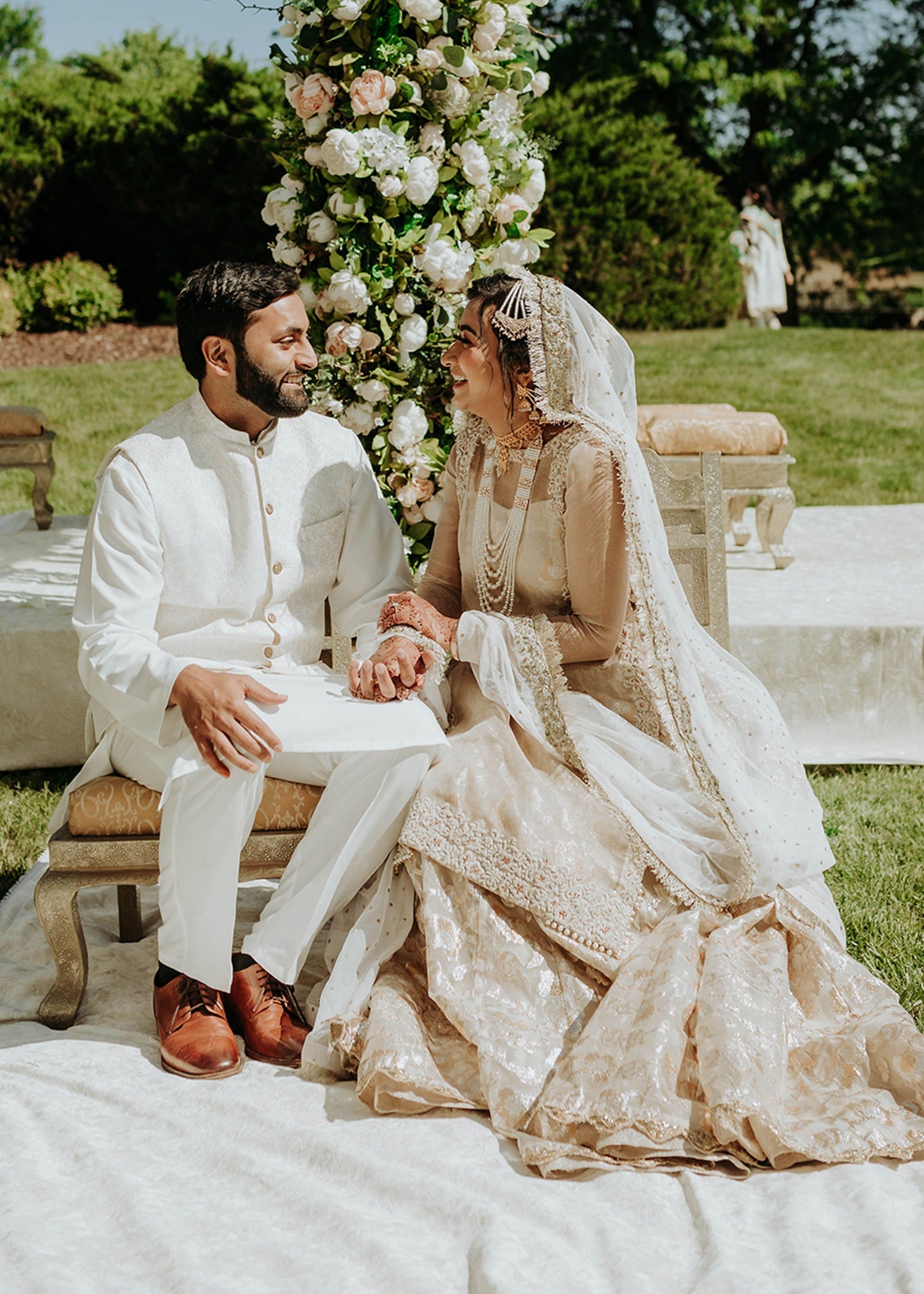 Ivory Gold Embroidered Brocade Bridal Lehenga (3-Piece) - Image 8