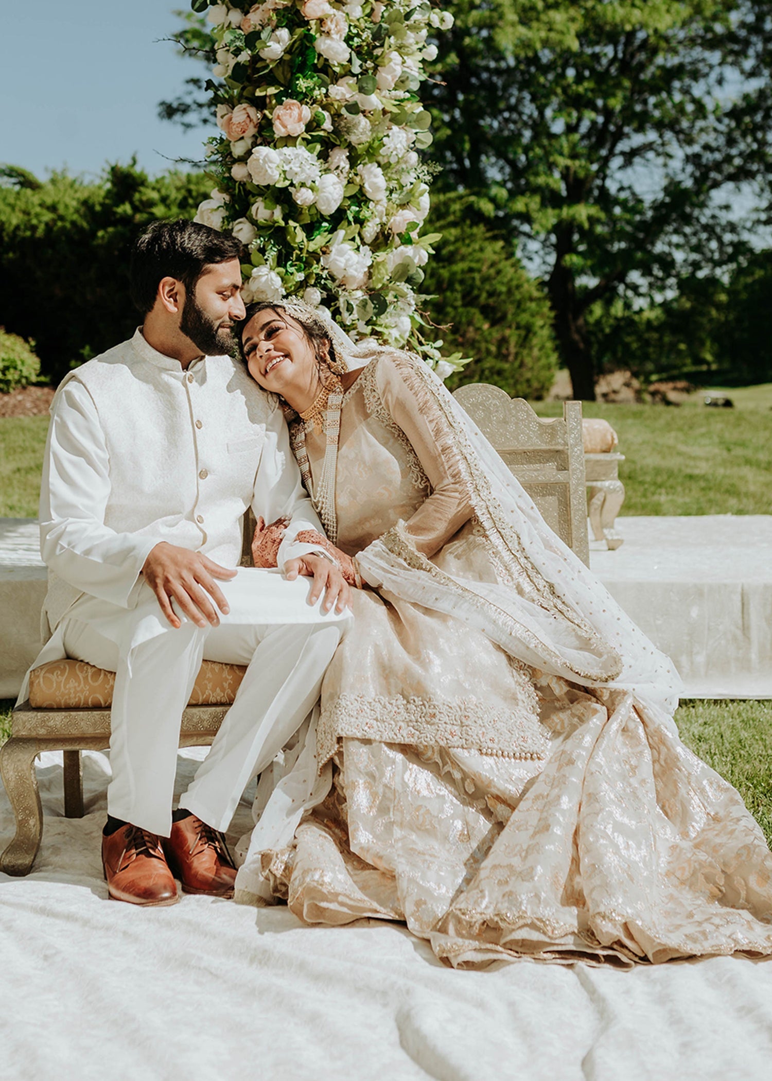 Ivory Gold Embroidered Brocade Bridal Lehenga (3-Piece) - Image 9