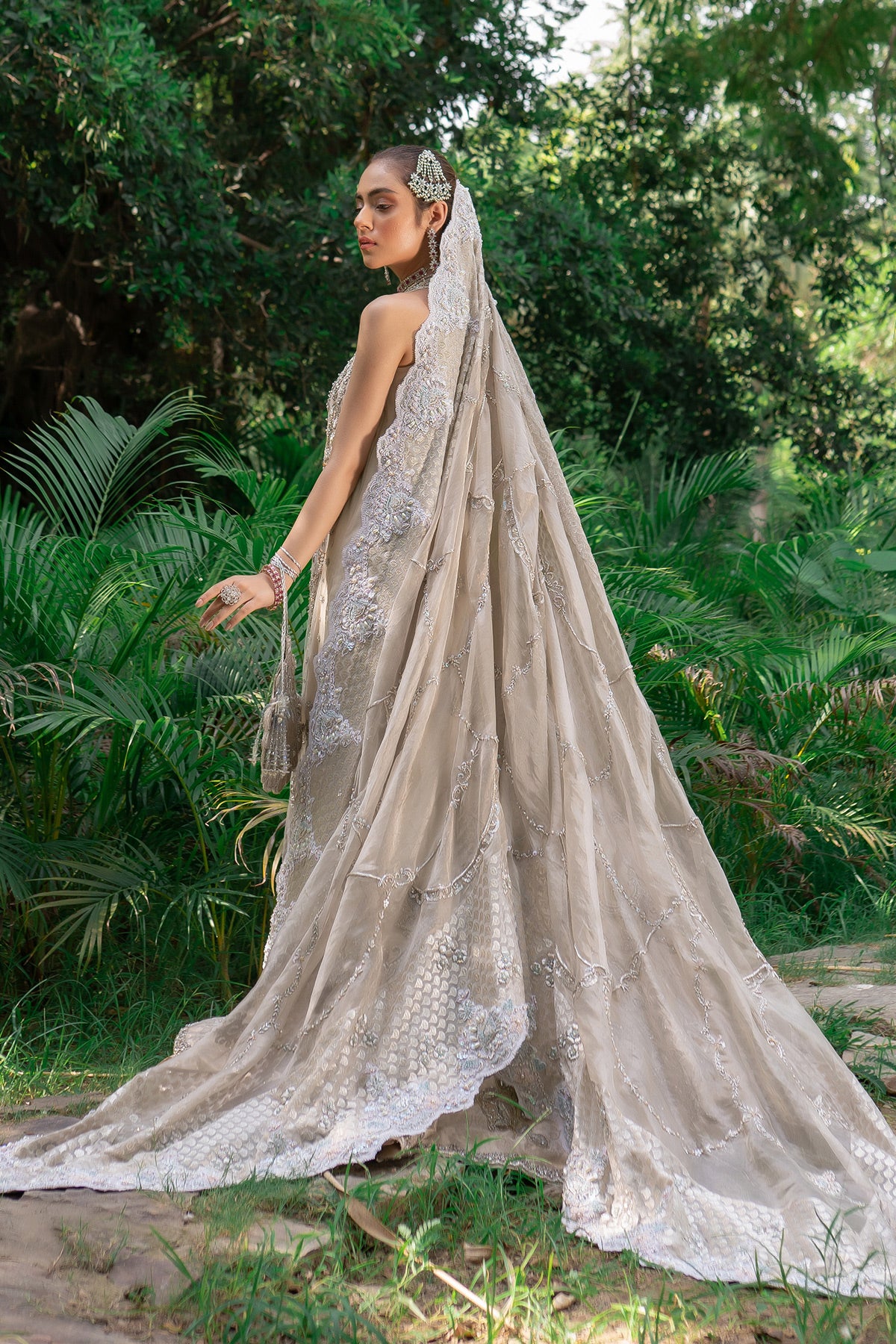 Indian Ivory Hand-Embellished Brocade Lehenga (3-Piece) - Image 2