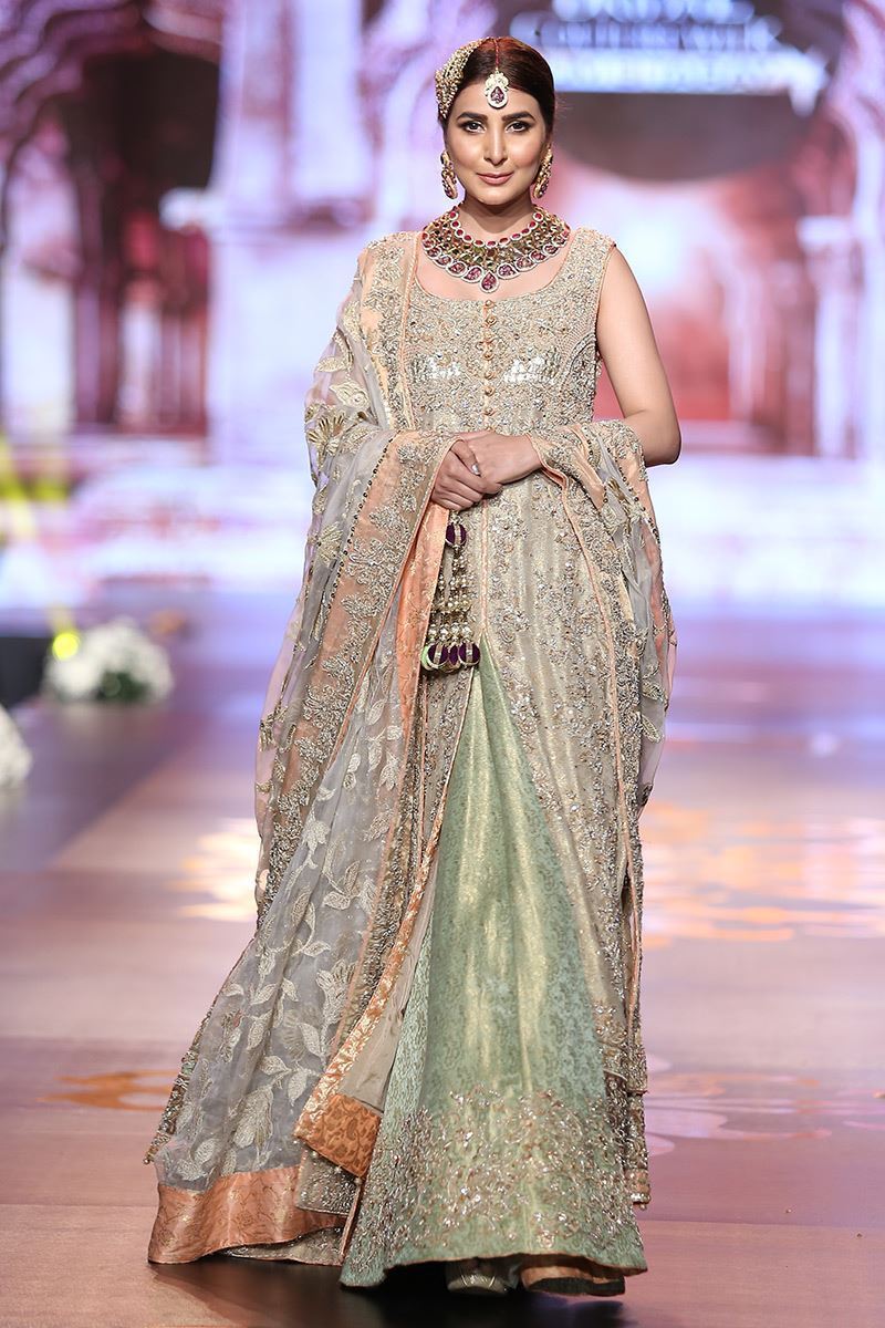 Off-White Pistachio Embellished Brocade Bridal Lehenga (3-Piece) - Image 1