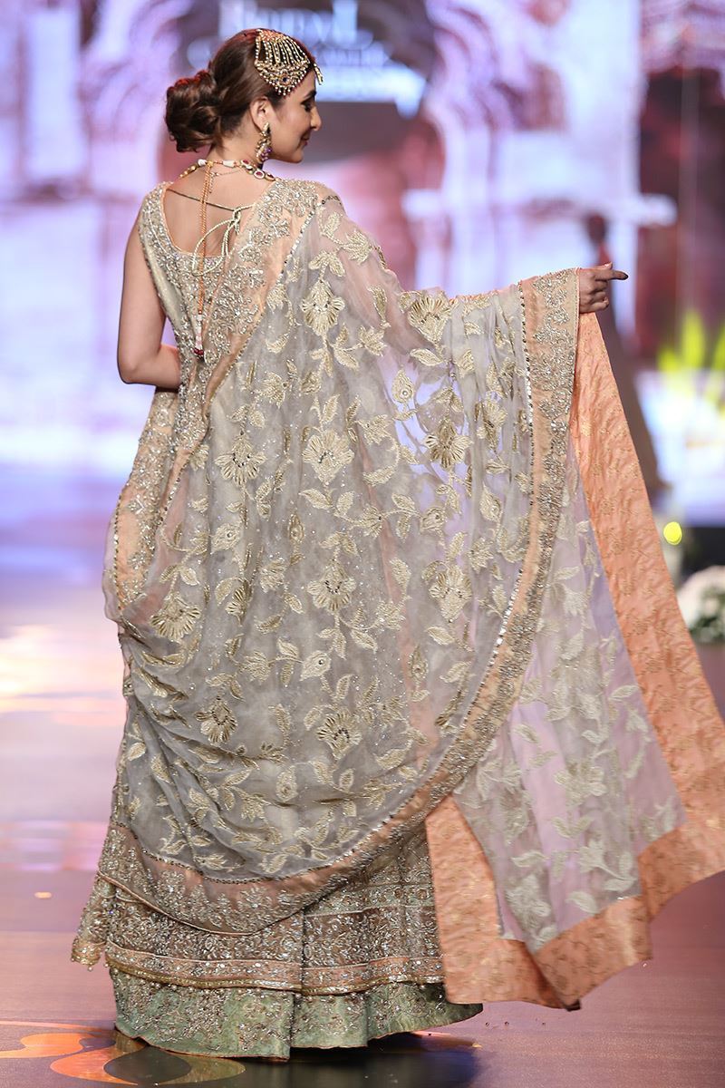 Off-White Pistachio Embellished Brocade Bridal Lehenga (3-Piece) - Image 2