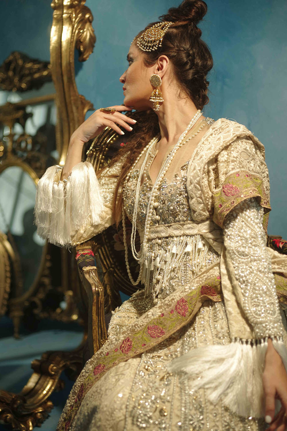 Ivory Zardozi Chicken Kari Bridal Lehenga (3-Piece) - Image 3