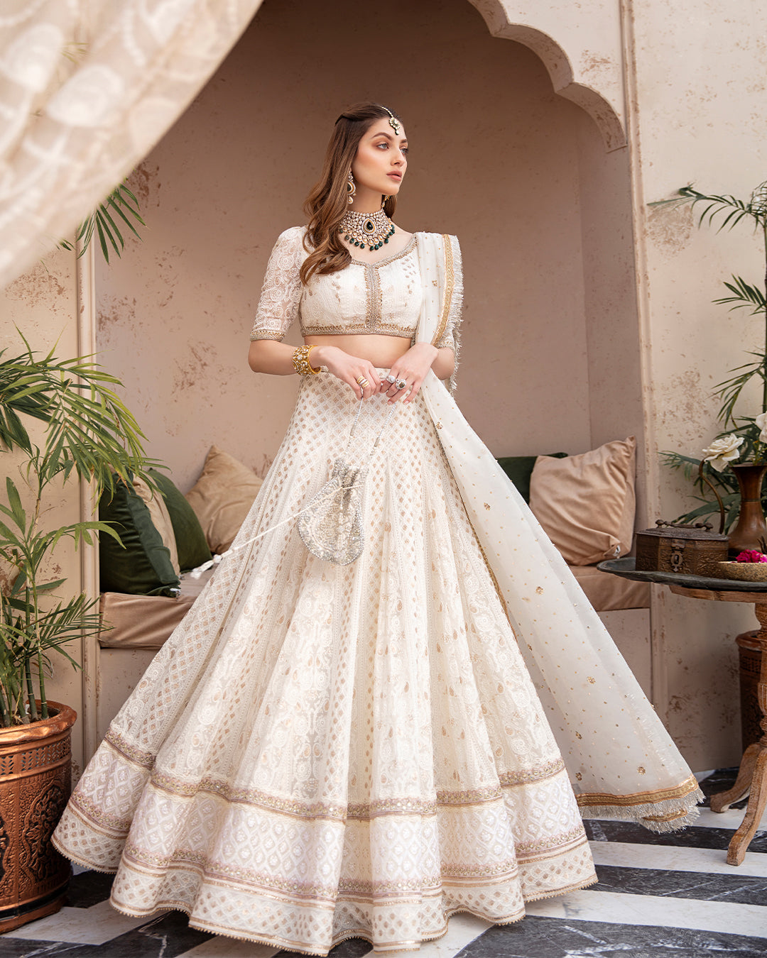 Off-White Chikankari Chiffon Lehenga Choli (3-Piece) - Image 1