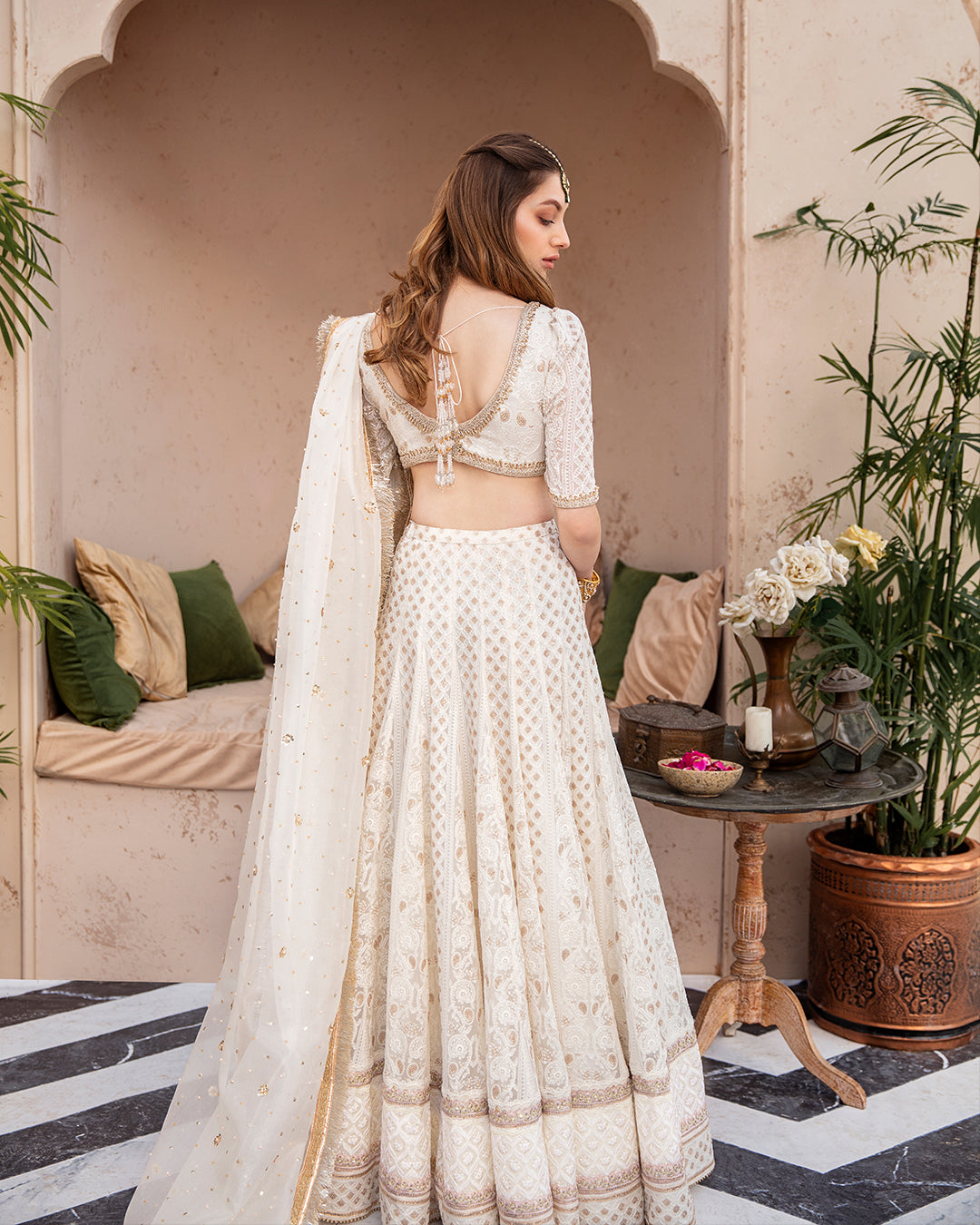 Off-White Chikankari Chiffon Lehenga Choli (3-Piece) - Image 3