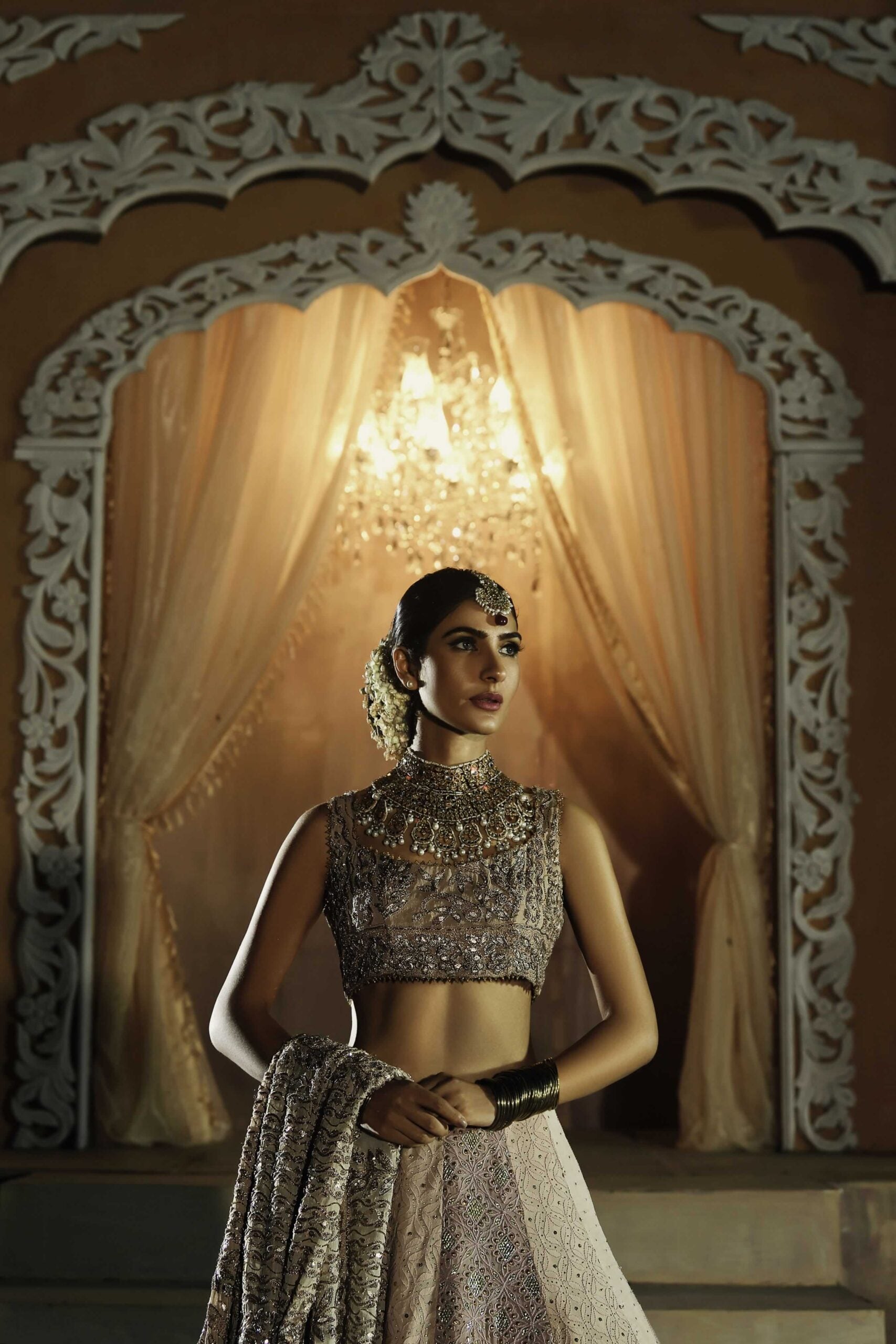 Pakistani Muted Pastel Chikankari Chiffon Lehenga Saree (3-Piece) - Image 2