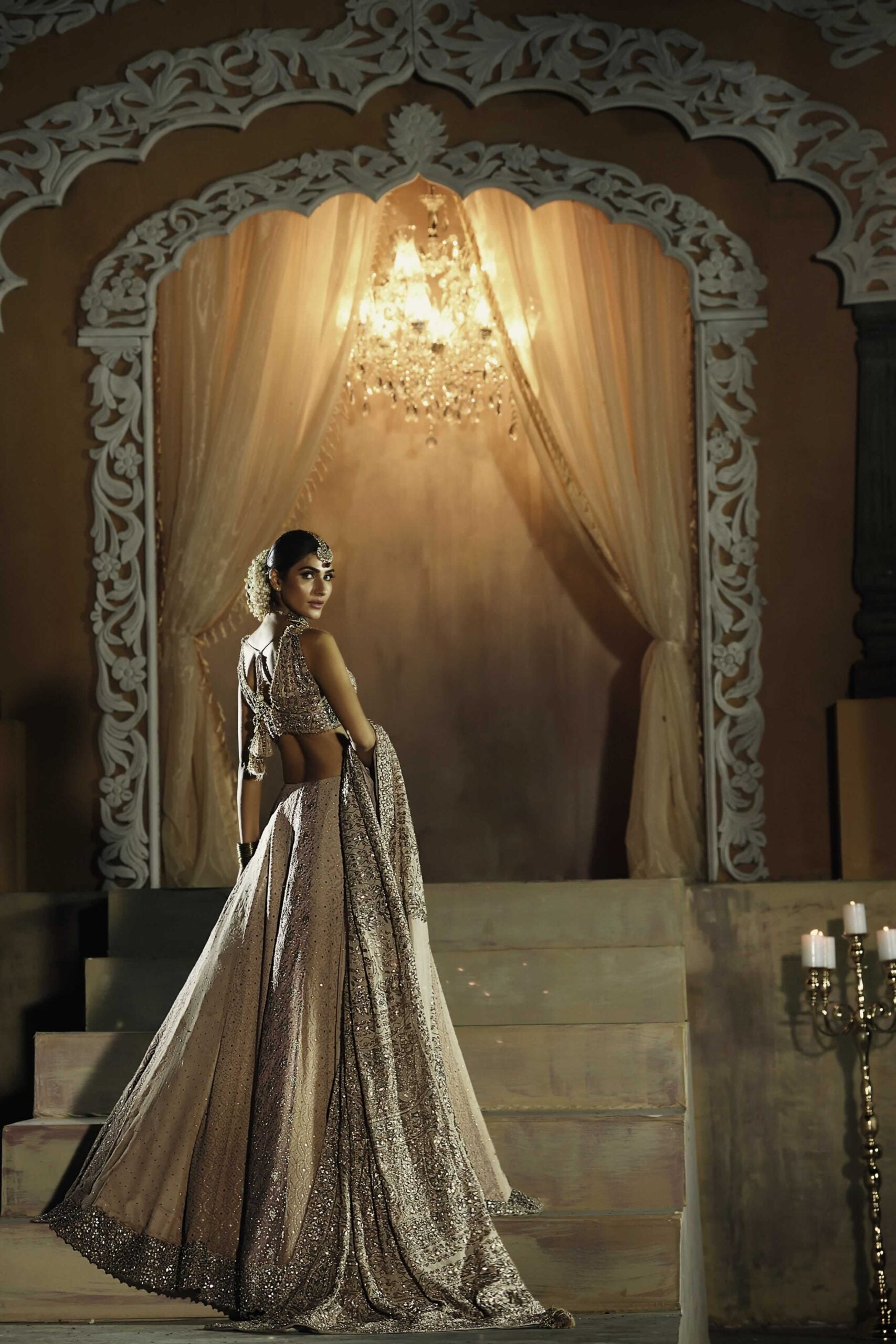 Pakistani Muted Pastel Chikankari Chiffon Lehenga Saree (3-Piece) - Image 3