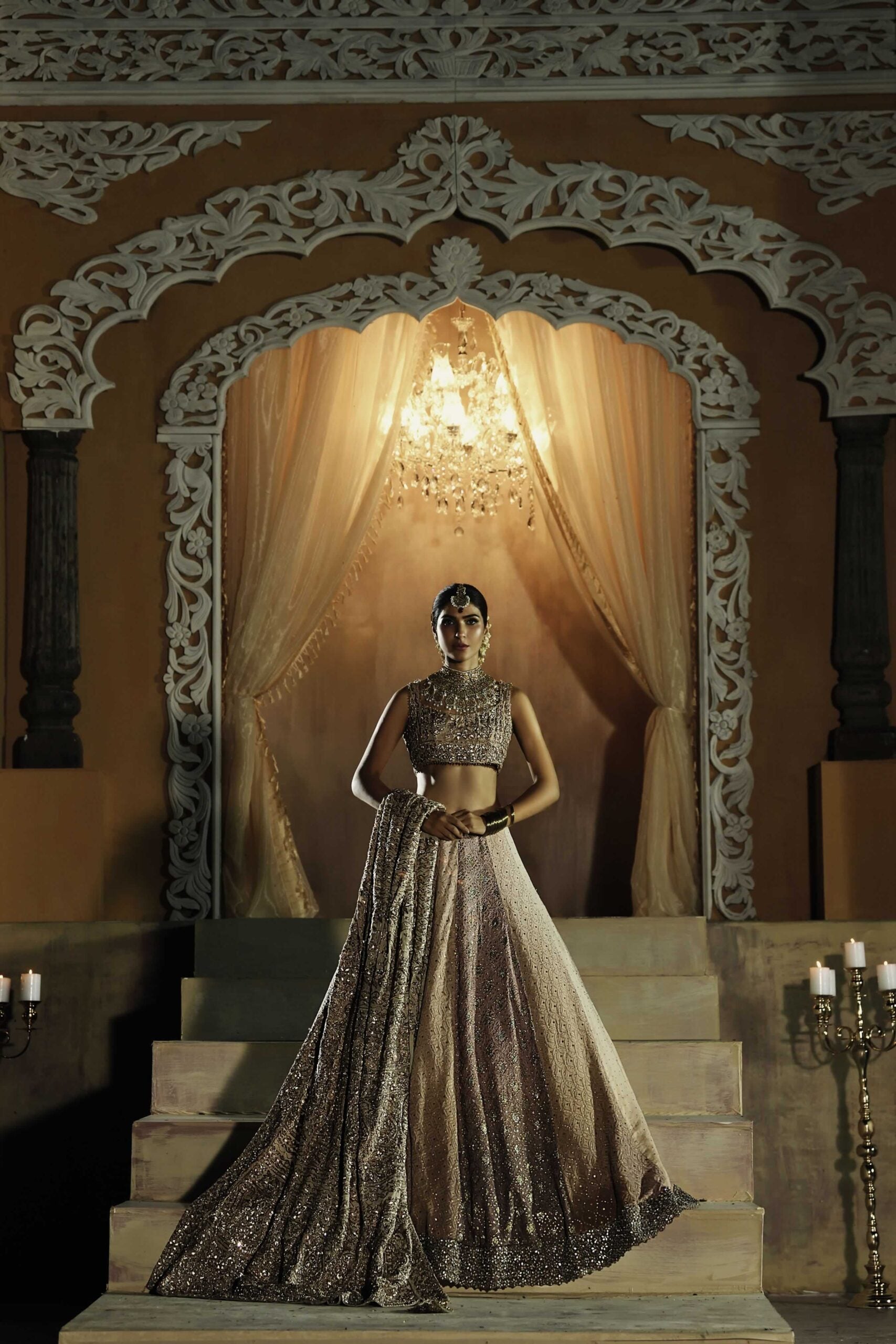 Pakistani Muted Pastel Chikankari Chiffon Lehenga Saree (3-Piece) - Image 4