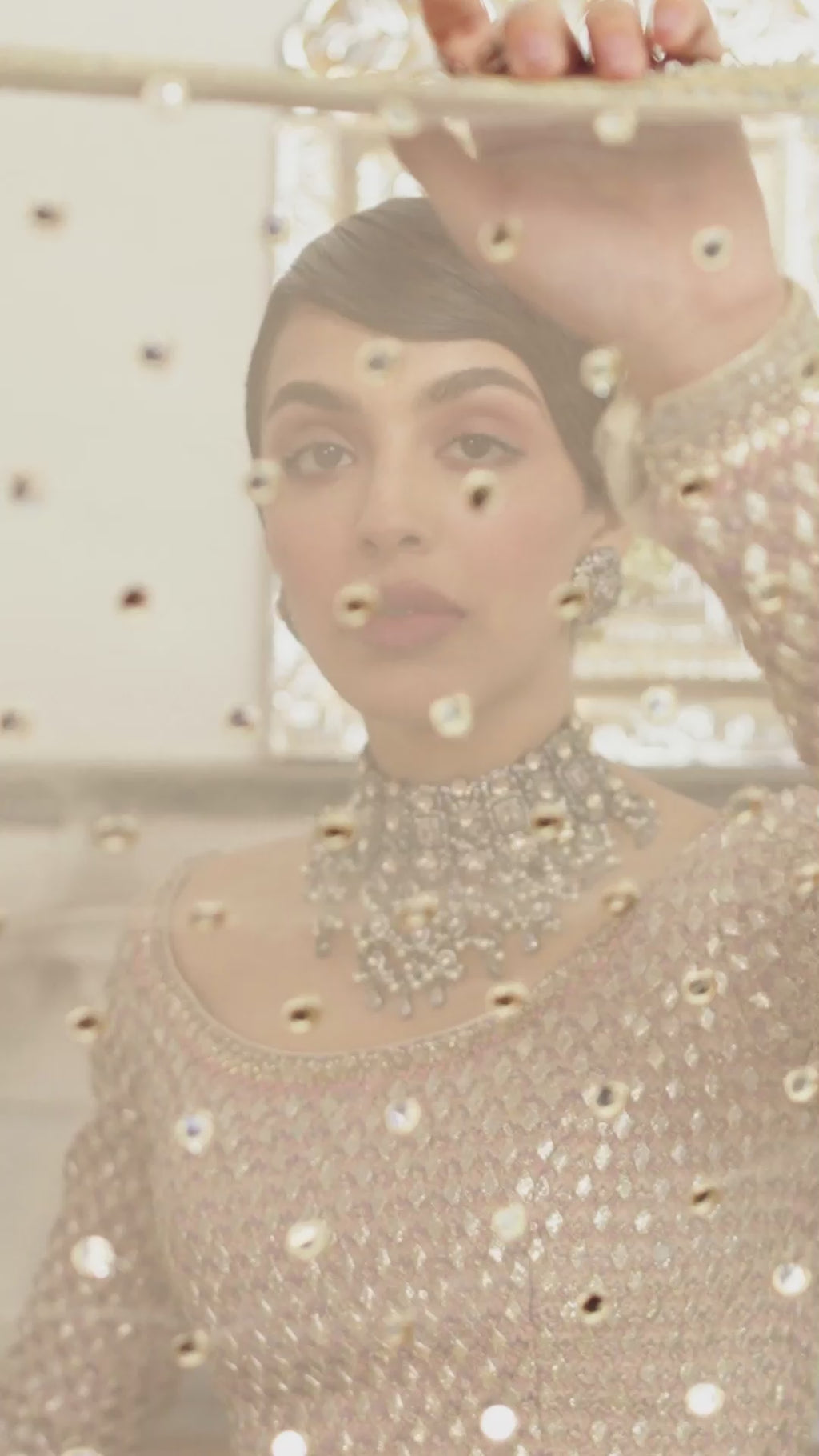 Ivory Tea Pink Embroidered Chiffon & Net Lehenga Choli (3-Piece) - Image 6