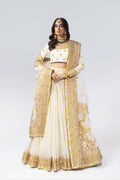 Pakistani Ivory Zardozi Pure Chiffon & Jacquard Lehenga (3-Piece) - Image 2