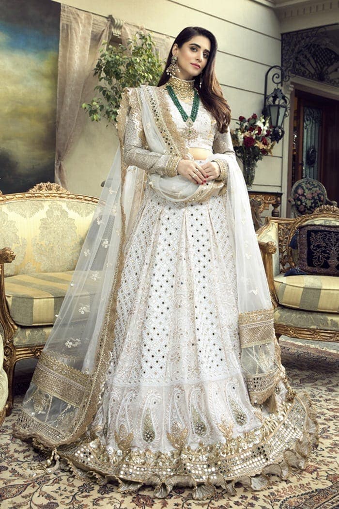Pakistani Ivory Chikankari Mirror Work Bridal Lehenga (3-Piece) - Image 1
