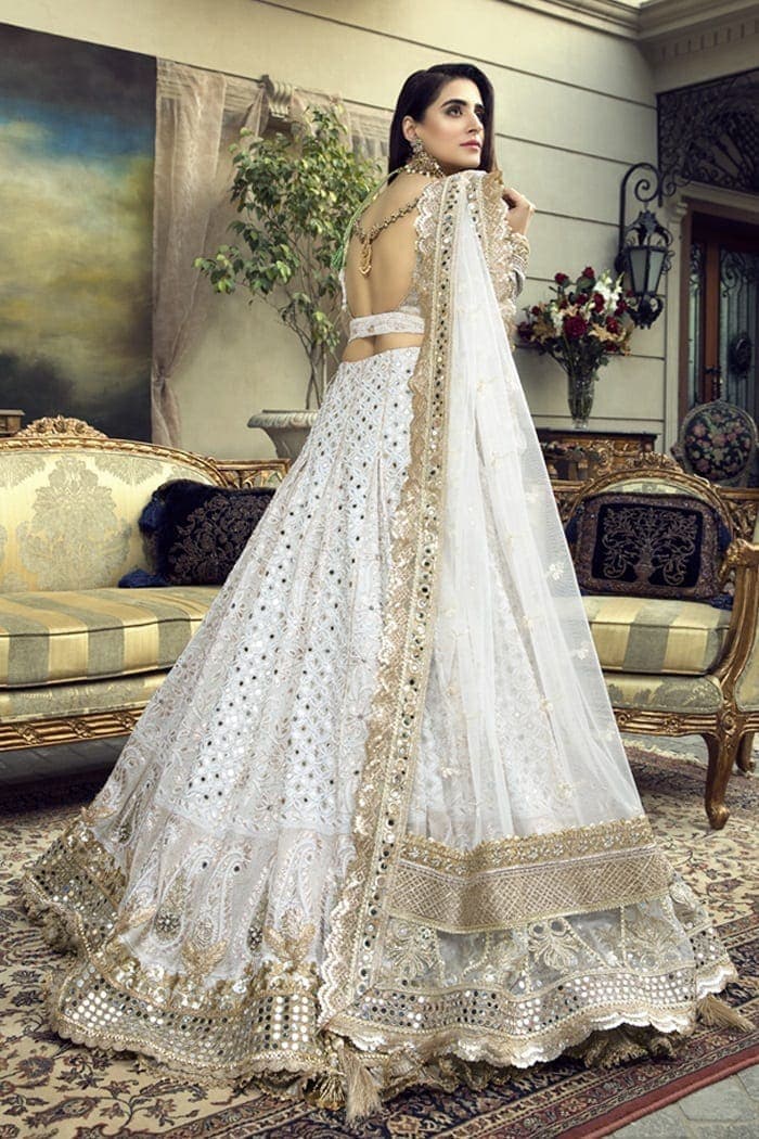 Pakistani Ivory Chikankari Mirror Work Bridal Lehenga (3-Piece) - Image 2