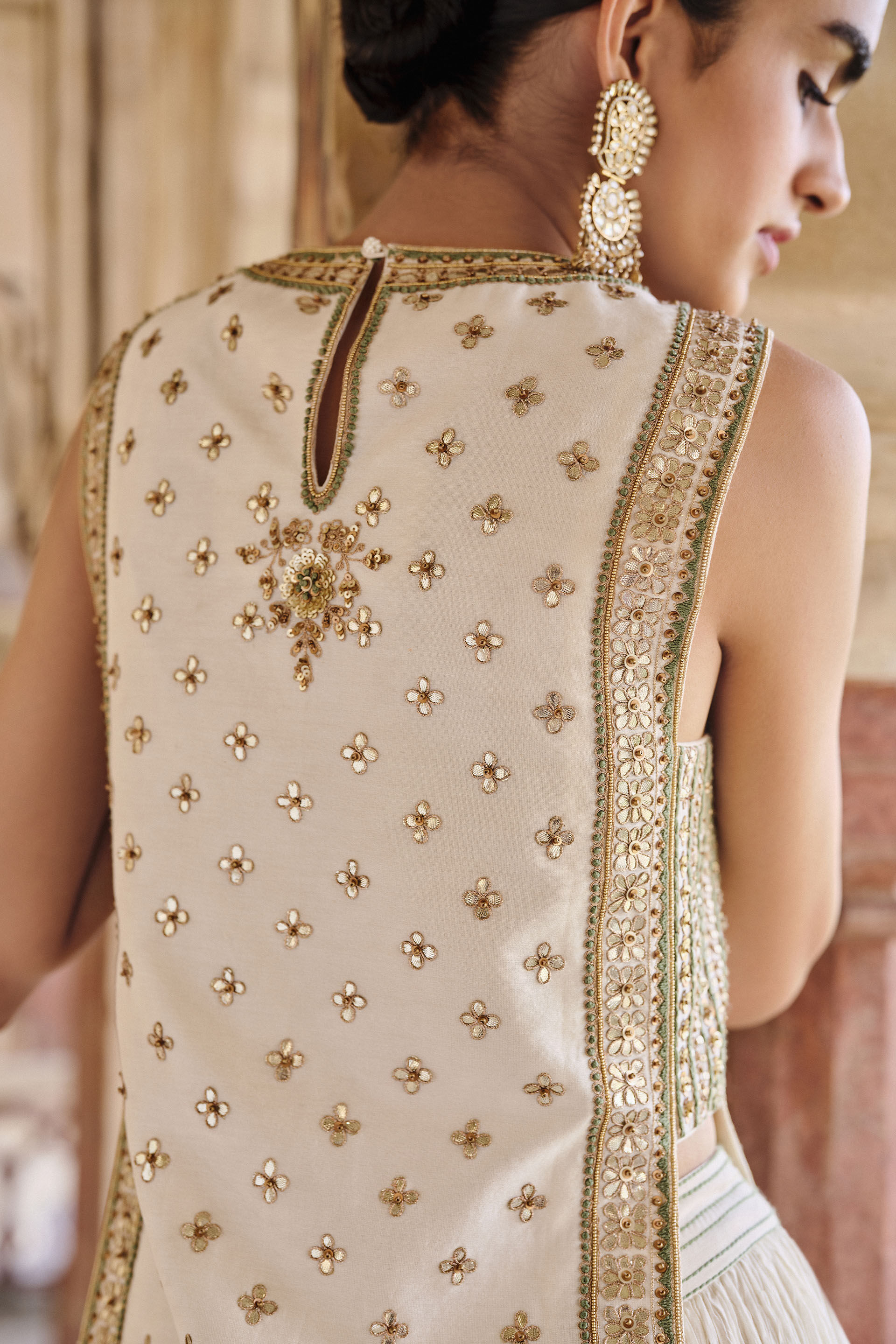 Ivory Gota Patti Cotton-Silk Lehenga Set (3-Piece) - Image 5