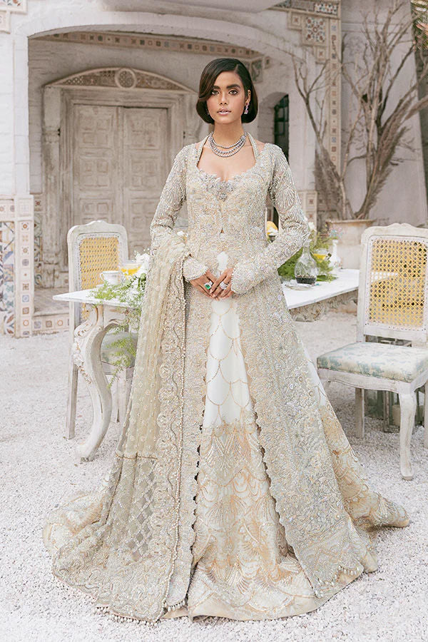 Ivory Pearl Embellished French Tulle Farshi Lehenga (3-Piece) - Image 3