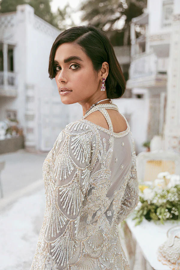 Ivory Pearl Embellished French Tulle Farshi Lehenga (3-Piece) - Image 4