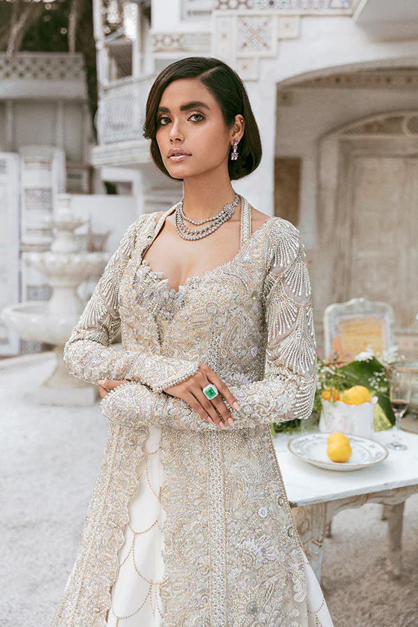 Ivory Pearl Embellished French Tulle Farshi Lehenga (3-Piece) - Image 5